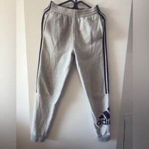 Adidas Kids Gray Joggers with Black Stripes